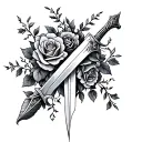 vines and roses wrapped around a sword  tattoo design idea