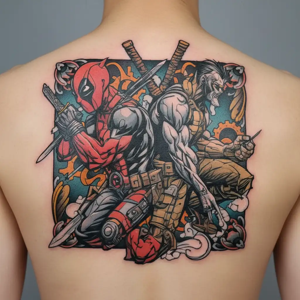 deadpool and wolverine X men tattoo design idea