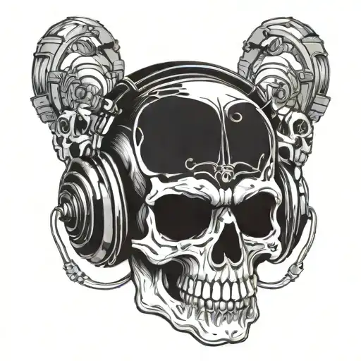 Skull wearing headphones tattoo design idea