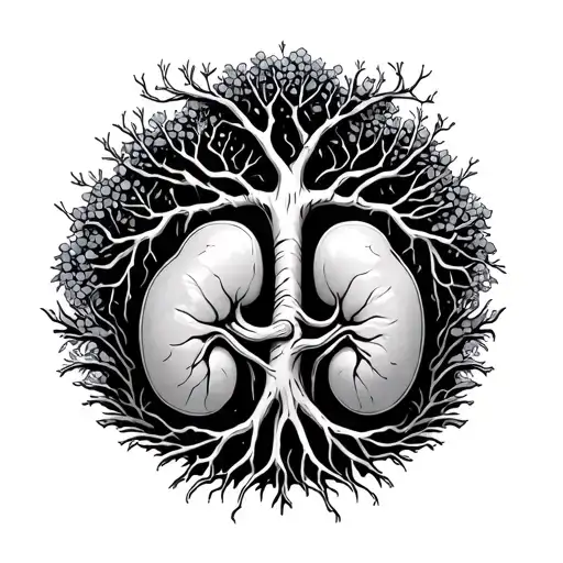 2 kidneys sick life tree roots tattoo design idea