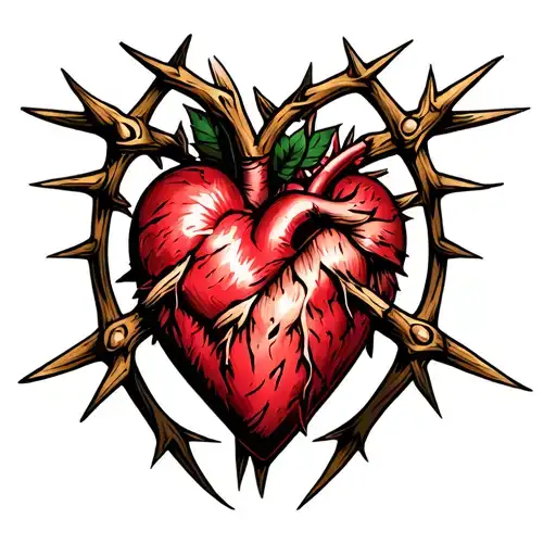 sacred heart and thorns tattoo design idea
