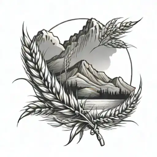 Wheat next to Mountains with 40.510110 -105.056590 tattoo design idea