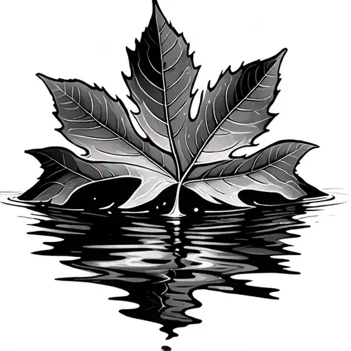 leaf resting on water ripples tattoo design idea
