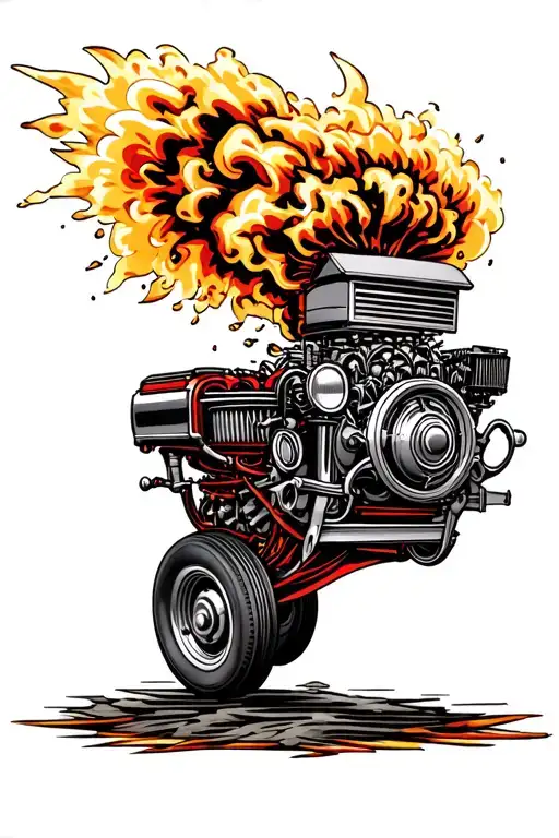 v8 engine exploding tattoo design idea