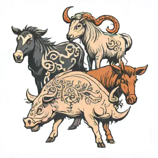 cousins tatto. one pig,  and goat and horse tattoo design idea