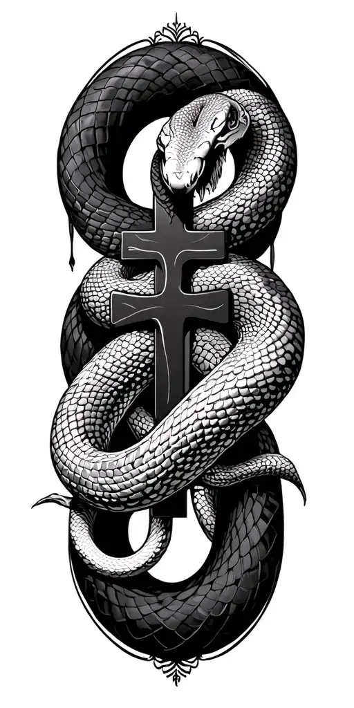 Vector elongated snake silhouette snakes slithering wrapped around crucifix dark blackwork gothic NO SNAKE HEADS VISIBLE tattoo design idea