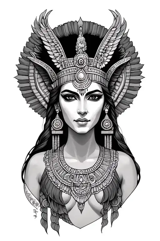 diosa sekhmet infront tattoo design idea