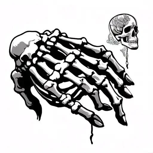 skeleton hand tatto with aon in bone connecting  tattoo design idea