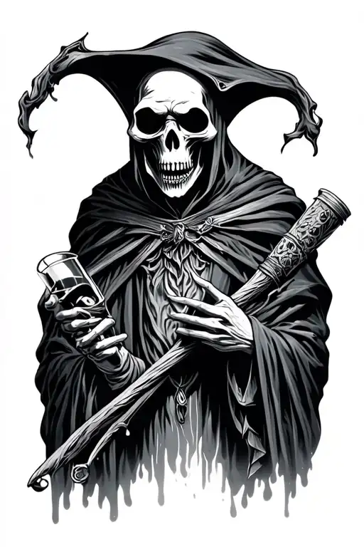 drunk grim reaper tattoo design idea