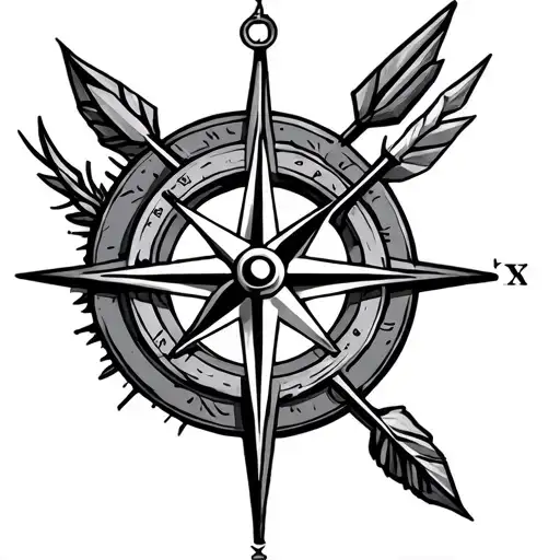 On the right arm, arrows, a compass that indicates the tattoo design idea