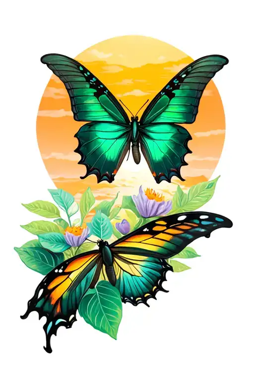 emerald swallowtail butterfly with sunset tattoo design idea