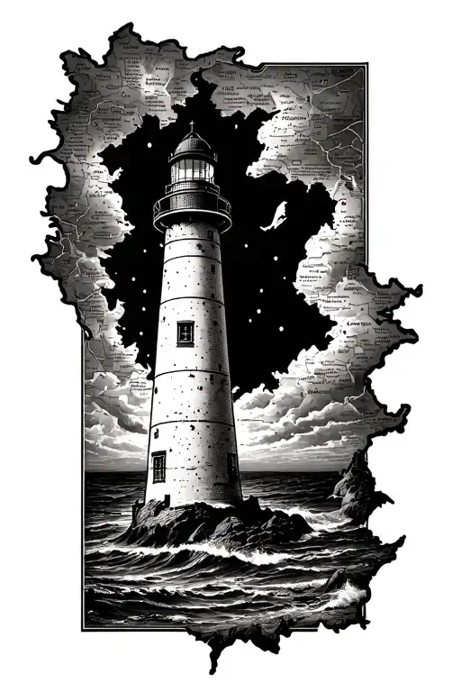 lighthouse coming out of a map on the bottom tattoo design idea