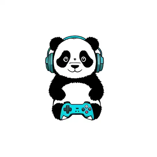 Panda with headphones, playing video games  tattoo design idea