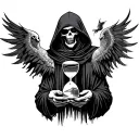 grim reaper hood with cloaked hands holding an hour glass with phoenix rising  tattoo design idea