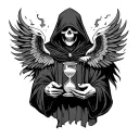 grim reaper hood with cloaked hands holding an hour glass with phoenix rising  tattoo design idea
