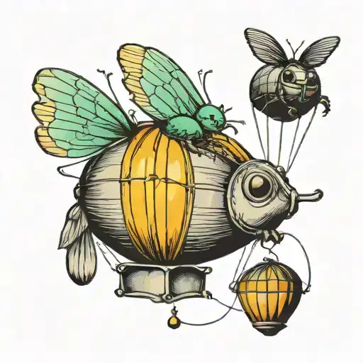 grass hopper hot air balloon floating tattoo design idea