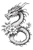 A dragon with flowers tattoo design idea