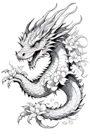 A dragon with flowers tattoo design idea