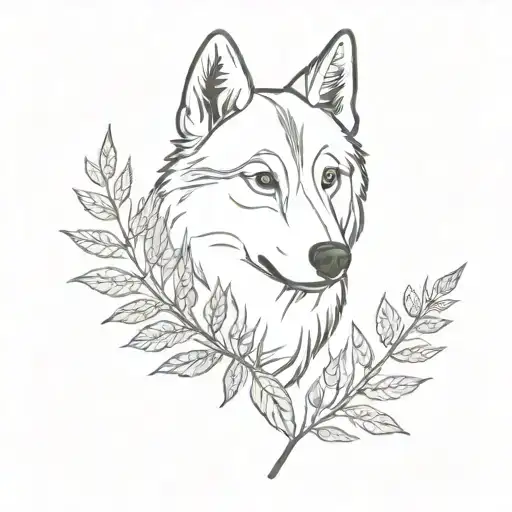 huskies forest rose reed ferns tattoo design idea
