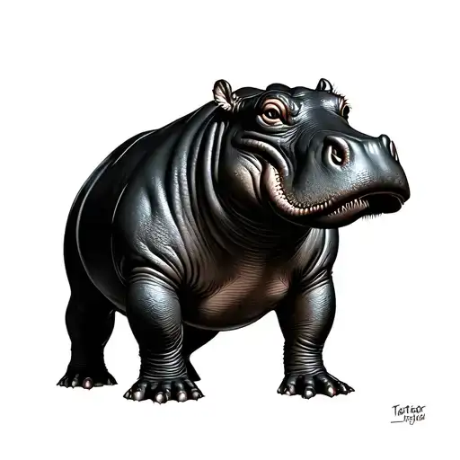 Can you make a very very dark hippo tattoo that is part of a leg sleeve and is realistic tattoo design idea