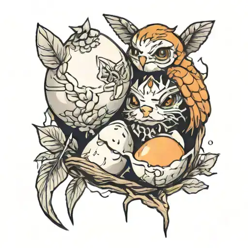egg crack shell friends tattoo design idea
