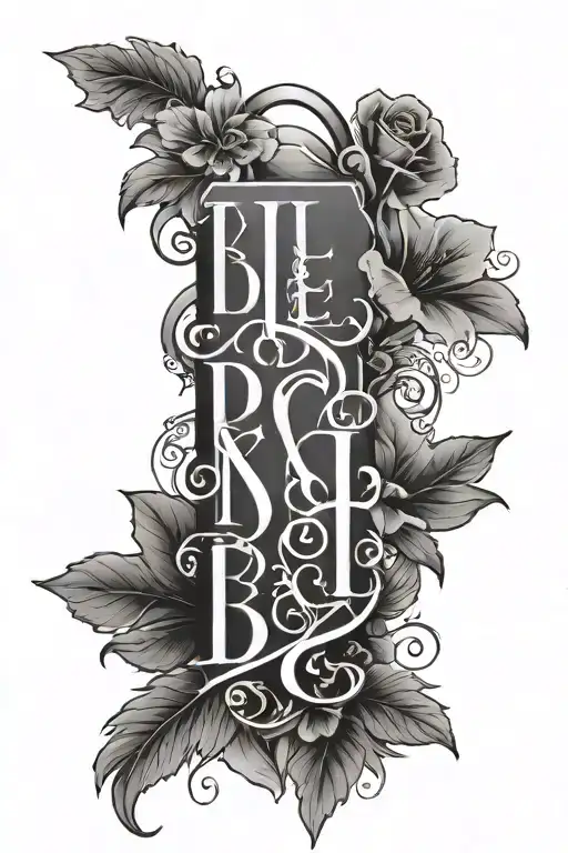 The word blessed on forearm going vertical with a nice background  tattoo design idea