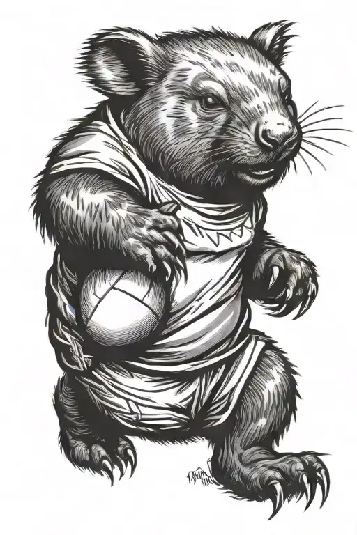 wombat playing rugby ball tattoo design idea