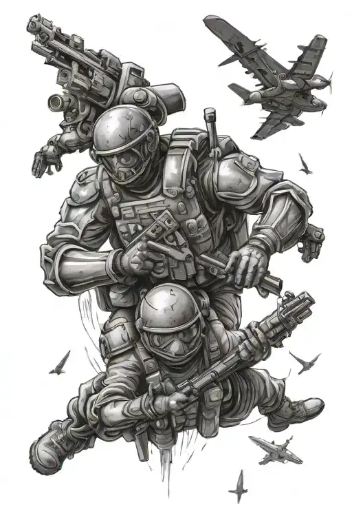 mass attack combat jump tattoo design idea