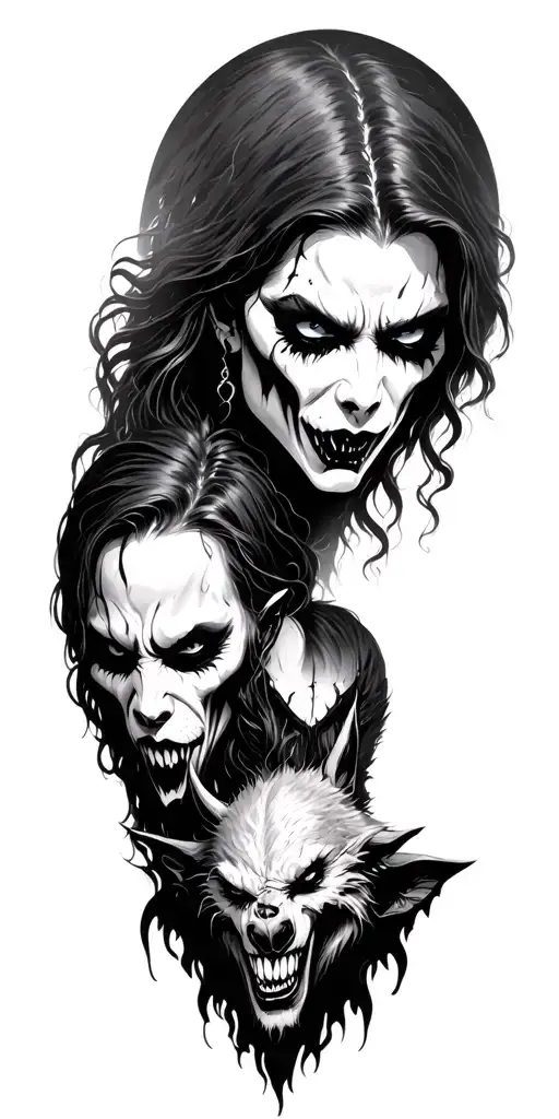 vampires witches werewolves scary scenery tattoo design idea