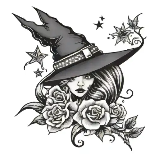 witchy with stars and flower tattoo design idea
