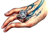 Wedding ring on hand tattoo design idea