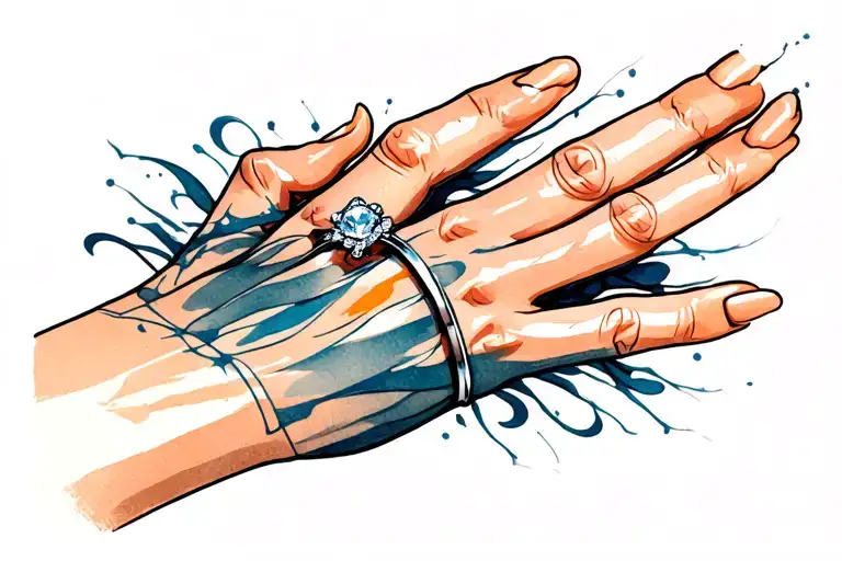 Wedding ring on hand tattoo design idea