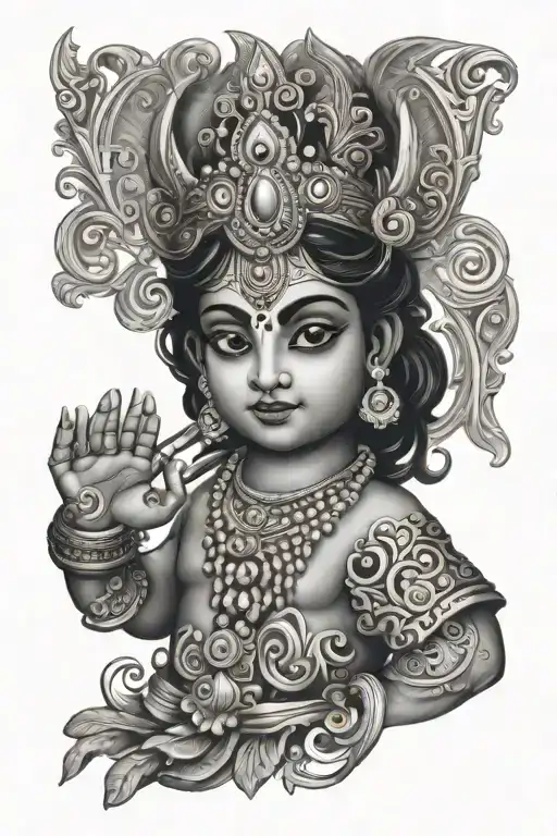 sree Krishna angry tattoo design idea