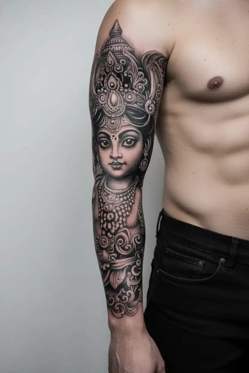 sree Krishna angry tattoo design idea