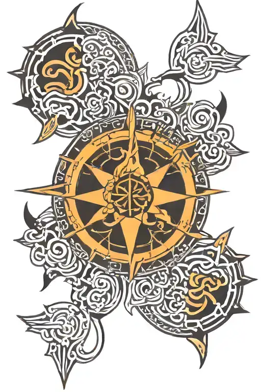 (om symbol), (stylish trishul), compass direction arrow design on hand, intricate detailing tattoo design idea