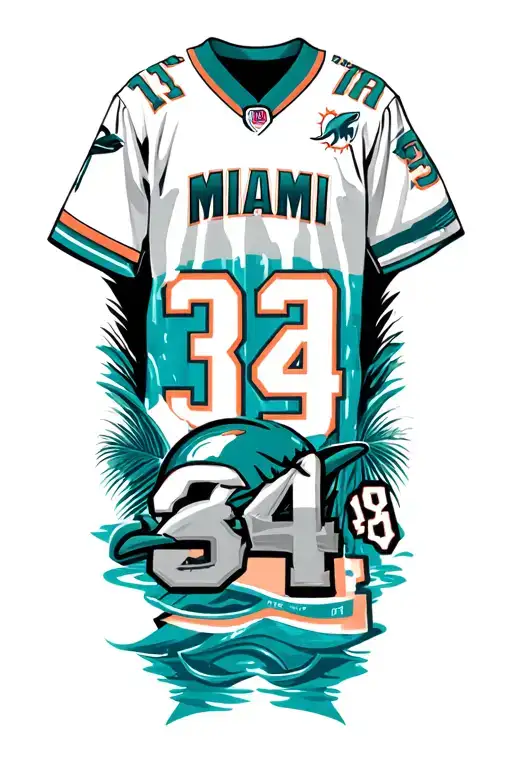 Miami dolphins with jersey numbers 13, 34,84,99 and 54  tattoo design idea