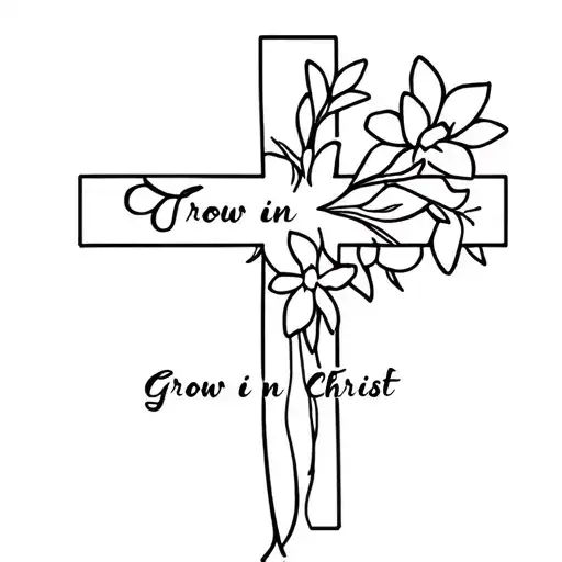 "Grow in Christ 2 peter 3:18" cross with flowers blooming out of the cross tattoo design idea