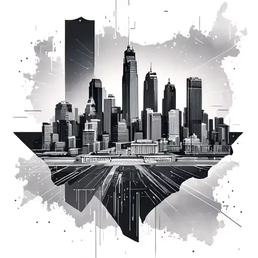 Dallas texas skyline technology and binary tattoo design idea