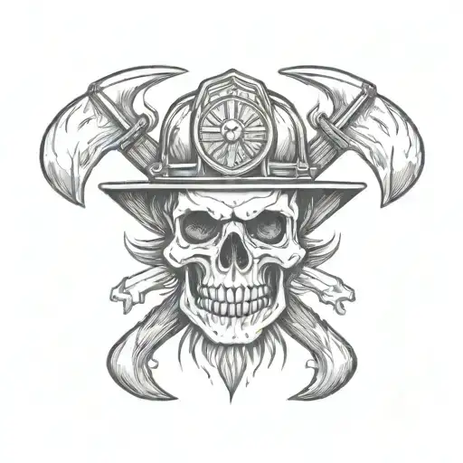 a firefighter skull with axes tattoo design idea