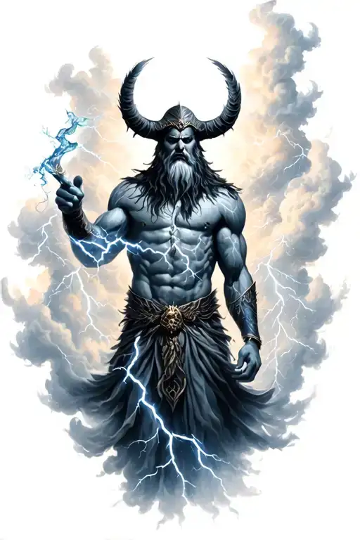 Odin in a cloud throwing lightning bolts as veins tattoo design idea