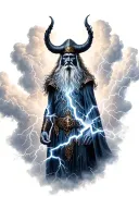 Odin in a cloud throwing lightning bolts as veins tattoo design idea