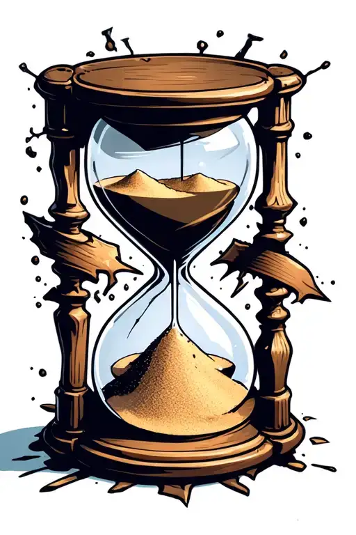 broken hourglass with sand running out of time tattoo design idea