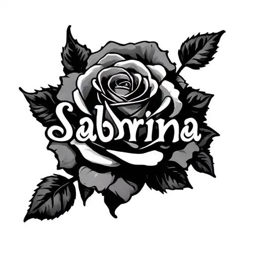the name Sabrina spelled out with a rose intertwined tattoo design idea
