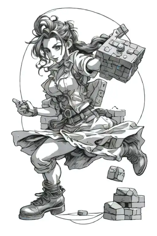 aerith Gainsborough throwing brick through window tattoo design idea