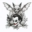 A Joker-inspired tattoo featuring a collection of animals from Gotham City, such as bats, cats, and rats tattoo design idea
