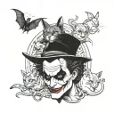 A Joker-inspired tattoo featuring a collection of animals from Gotham City, such as bats, cats, and rats tattoo design idea