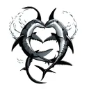 two hammerhead sharks swimming while making the heart shape tattoo design idea