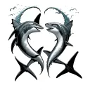 two hammerhead sharks swimming while making the heart shape tattoo design idea