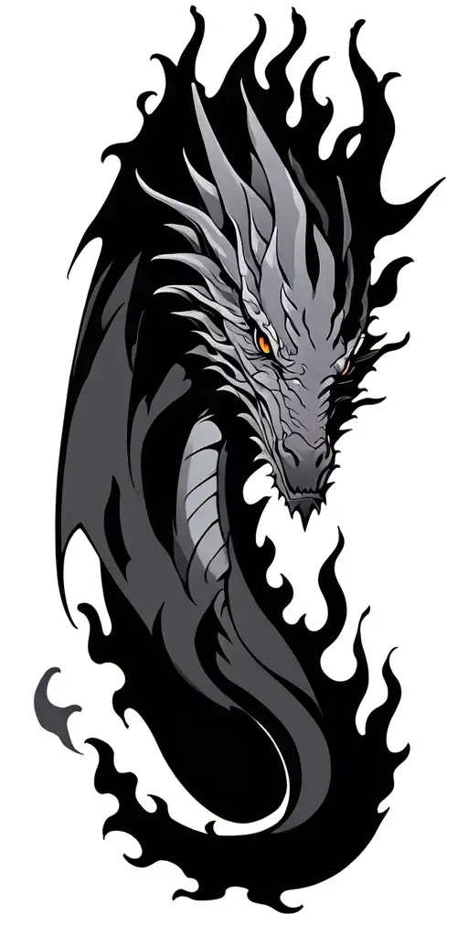 dragon with fire flames tattoo design idea