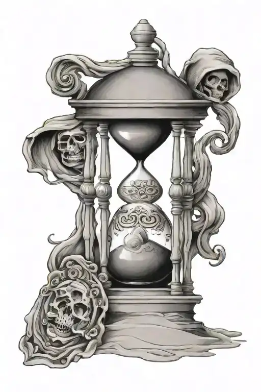 ancient hourglass running out of sand with the phrase Momento Mori tattoo design idea